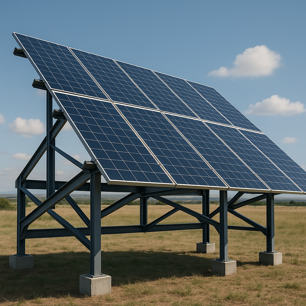 Solar panels on custom steel mounting structure
